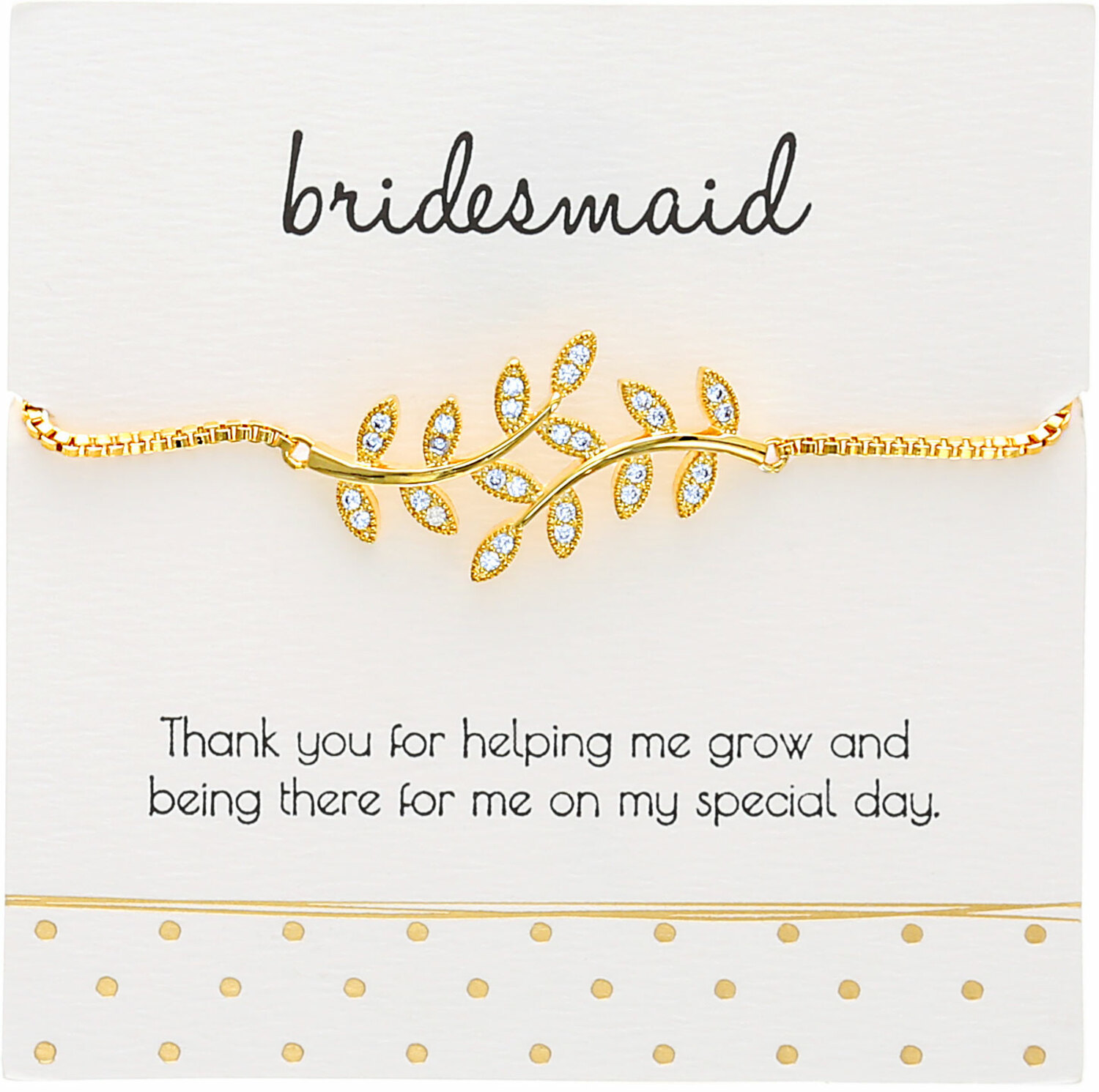 Bridesmaid - White Zircon Leaf by Love Grows - Bridesmaid - White Zircon Leaf - Gold Plated Adjustable Bracelet