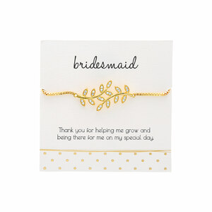Bridesmaid - White Zircon Leaf by Love Grows - Gold Plated Adjustable Bracelet