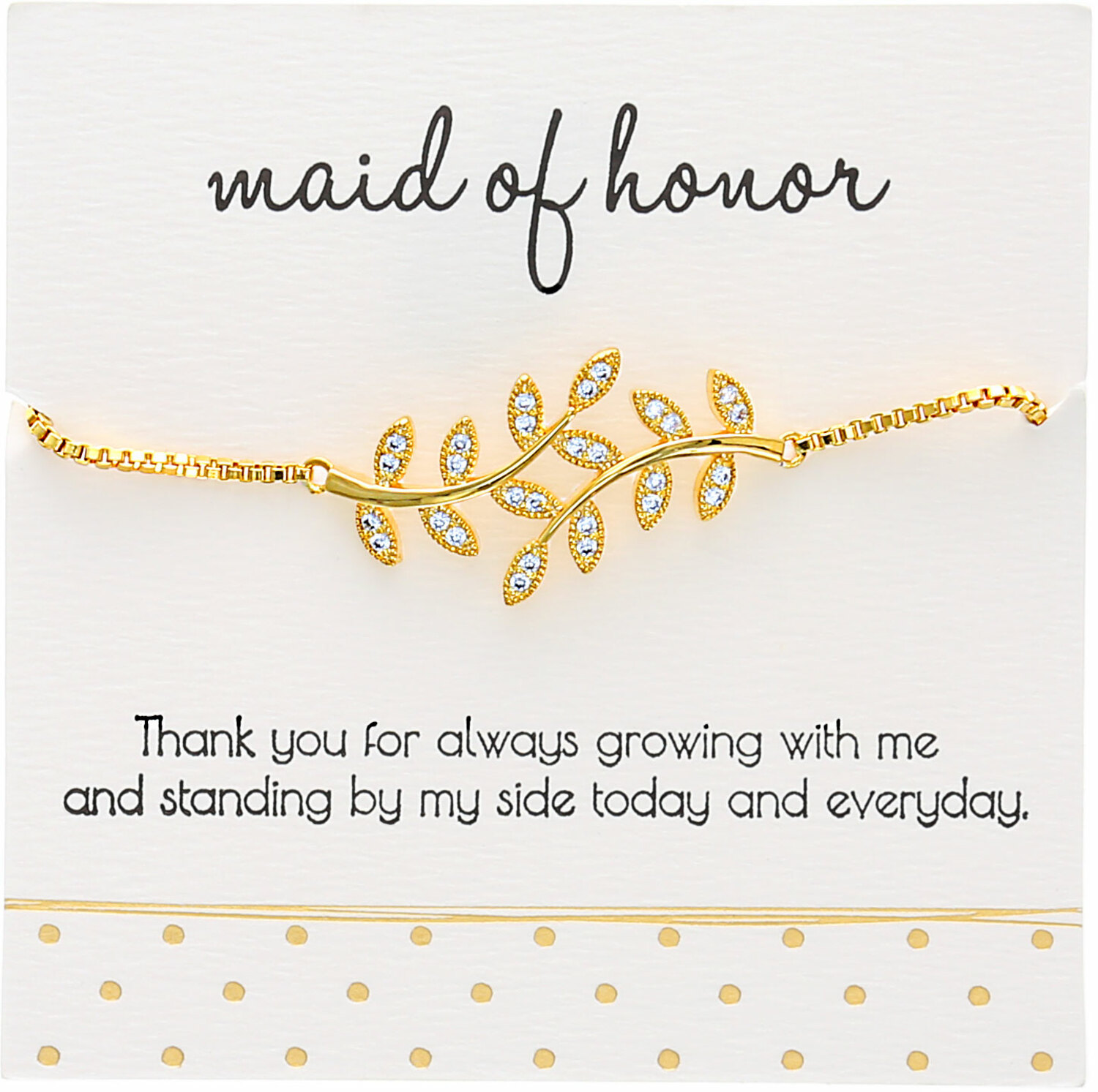 Maid of Honor - White Zircon Leaf by Love Grows - Maid of Honor - White Zircon Leaf - Gold Plated Adjustable Bracelet