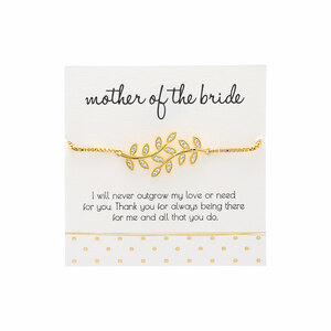 Mother of the Bride - White Zircon Leaf by Love Grows - Gold Plated Adjustable Bracelet