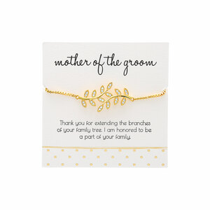 Mother of the Groom - White Zircon Leaf by Love Grows - Gold Plated Adjustable Bracelet
