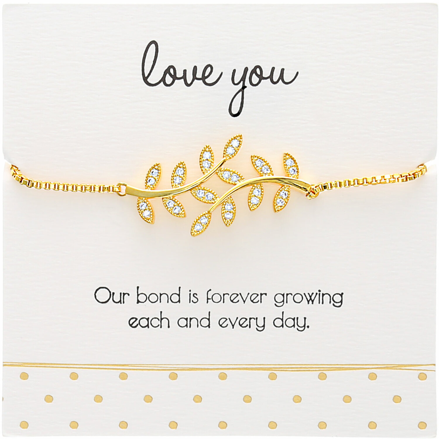 Love You - White Zircon Leaf by Love Grows - Love You - White Zircon Leaf - Gold Plated Adjustable Bracelet