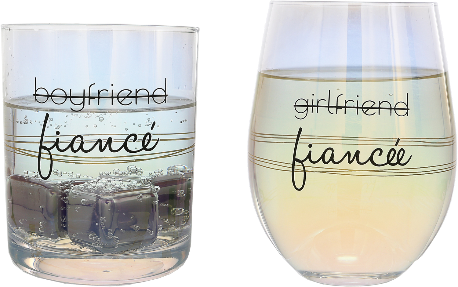 Fiancé/Fiancée by Love Grows - Fiancé/Fiancée - 11 oz Rocks & 18 oz Stemless Wine Glass Set