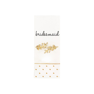 Bridesmaid - White Zircon Leaf by Love Grows - Adjustable 14K Gold Plated Ring