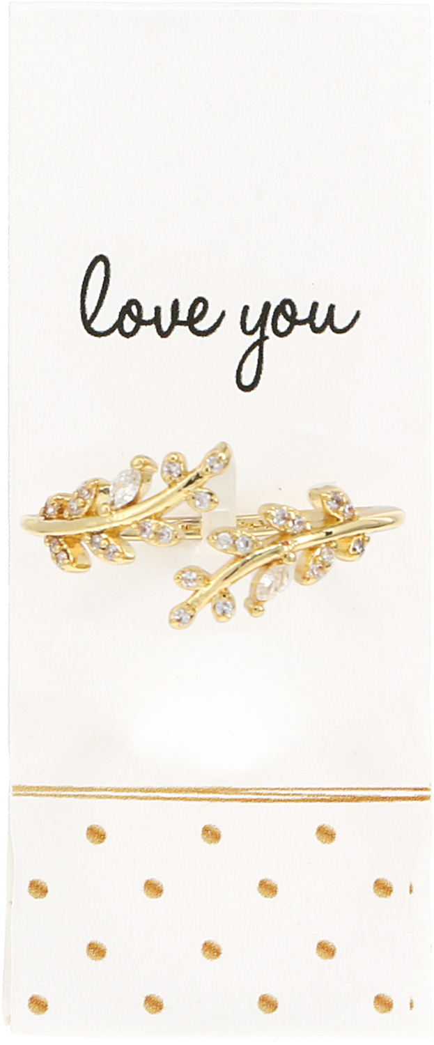 Love You - White Zircon Leaf by Love Grows - Love You - White Zircon Leaf - Adjustable 14K Gold Plated Ring