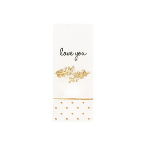 Love You - White Zircon Leaf by Love Grows - Adjustable 14K Gold Plated Ring