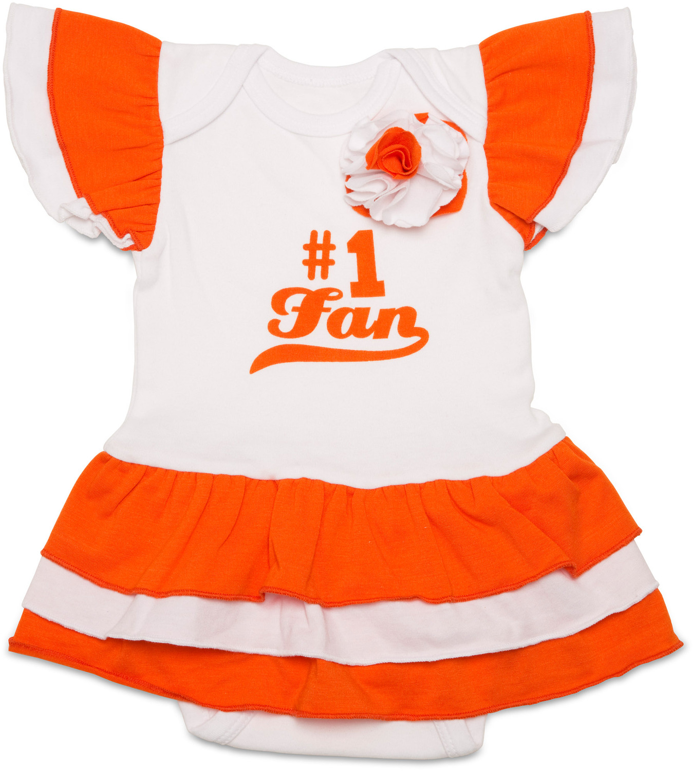 Orange & White by Itty Bitty & Pretty - Orange & White - #1 Fan Onesie Dress (0-6 Months)
