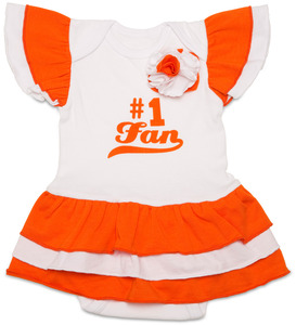 Orange & White by Itty Bitty & Pretty - #1 Fan Onesie Dress (0-6 Months)
