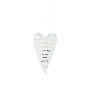 Moon & Back by Thoughtful Words - 4" Hanging Heart Plaque