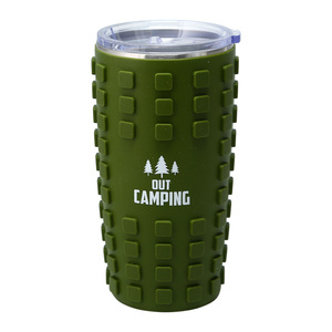 Out Camping by Man Out - 20 oz Travel Tumbler with 3D Silicone Wrap