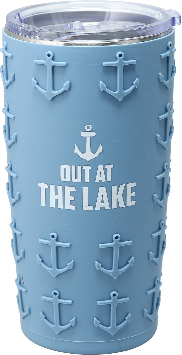 Out at the Lake by Man Out - Out at the Lake - 20 oz Travel Tumbler with 3D Silicone Wrap
