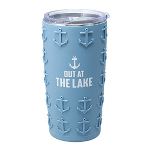 Out at the Lake by Man Out - 20 oz Travel Tumbler with 3D Silicone Wrap