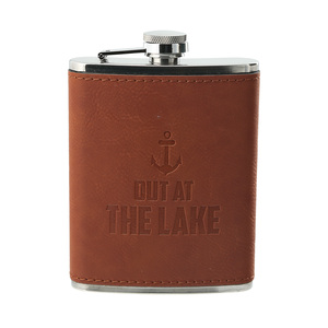 Out at the Lake by Man Out - PU Leather & Stainless Steel 8 oz Flask