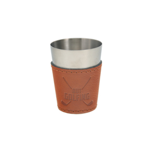 Out Golfing by Man Out - Stainless Shot Glass with Sleeve