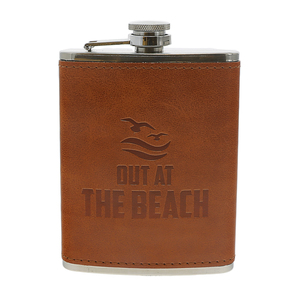 Out at the Beach by Man Out - PU Leather & Stainless Steel 8 oz Flask
