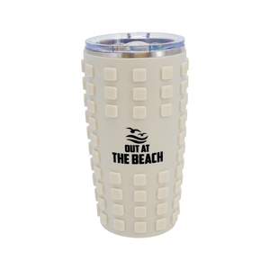 Out at the Beach by Man Out - 20 oz Travel Tumbler with 3D Silicone Wrap