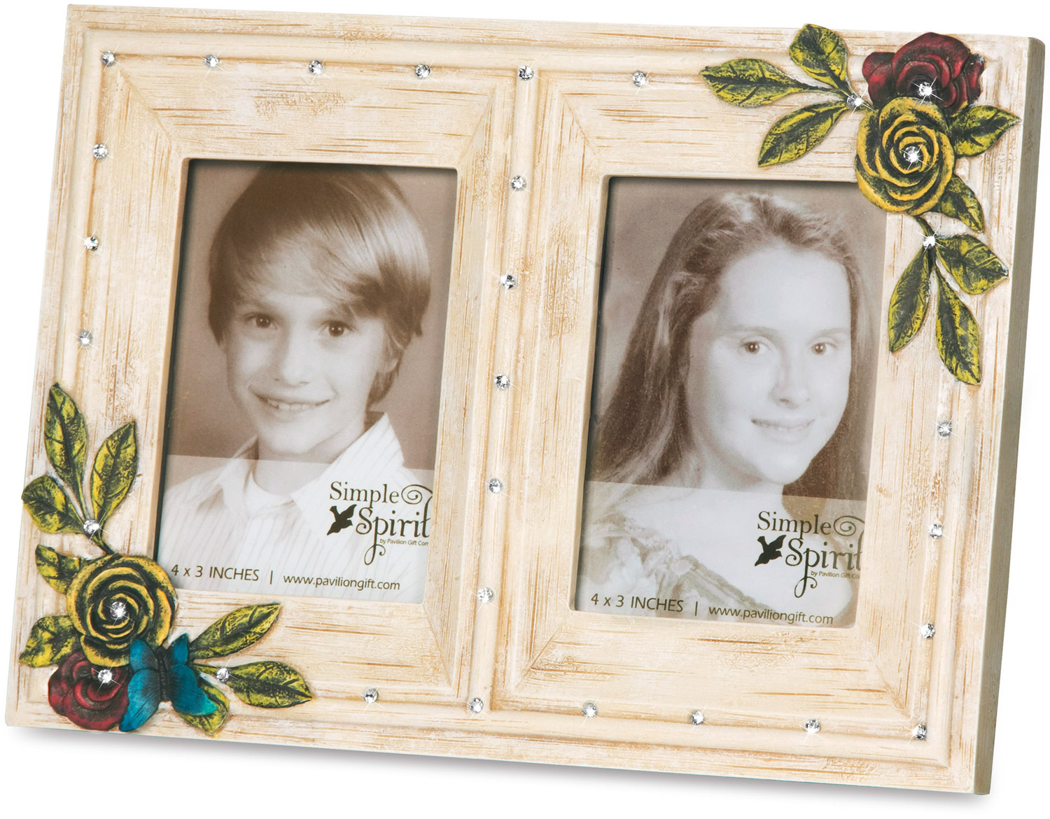 Double Ivory Floral by Simple Spirits - Double Ivory Floral - 5.5" x 7.75 Photo Frame  (Holds 2.5" x 3.5" Photo)