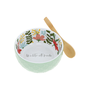 Friends by Grateful Garden - 4.5" Ceramic Bowl with Bamboo Spoon