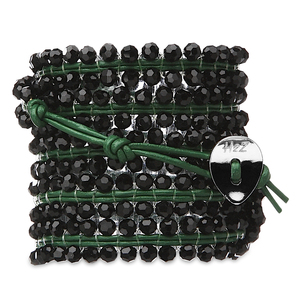 Kelly Shimmer-Black Glass by H2Z - Wrap Bracelets - 35 Inch Black Glass  Beads w/ Green Leather Wrap Bracelet
