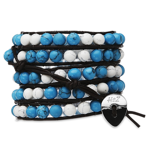 Sedona-Turquoise & White by H2Z - Wrap Bracelets - 35 Inch Turquoise and White Turquoise Beads w/ Brown Leather Wrap Bracelet
