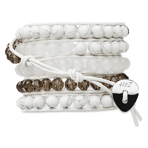 White Lights-Wht Turq Mix by H2Z - Wrap Bracelets - 35 Inch White Turquoise, Clear Glass and Alabaster Beads w/ WhiteLeather Wrap Bracelet

