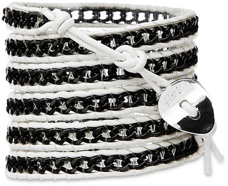 Rock Star-Black Alum Chain by H2Z - Wrap Bracelets - 35 inch Black Aluminum Chain w/  White Leather Wrap Bracelet
