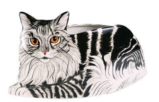 Dreamer - Gray Tabby by Rescue Me Now - 6.5"x12.5" Cat Planter Vase