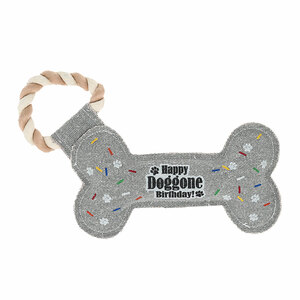 Birthday Bone by Pavilion's Pets - 11" Canvas Dog Toy on Rope