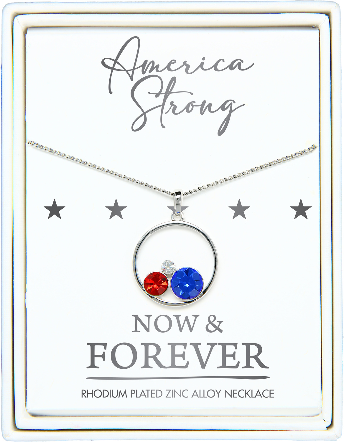 America Strong by Red, White, & Blue Crew - America Strong - 16" - 18" Rhodium Plated Crystal  Necklace