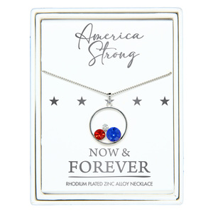America Strong by Red, White, & Blue Crew - 16" - 18" Rhodium Plated Crystal  Necklace