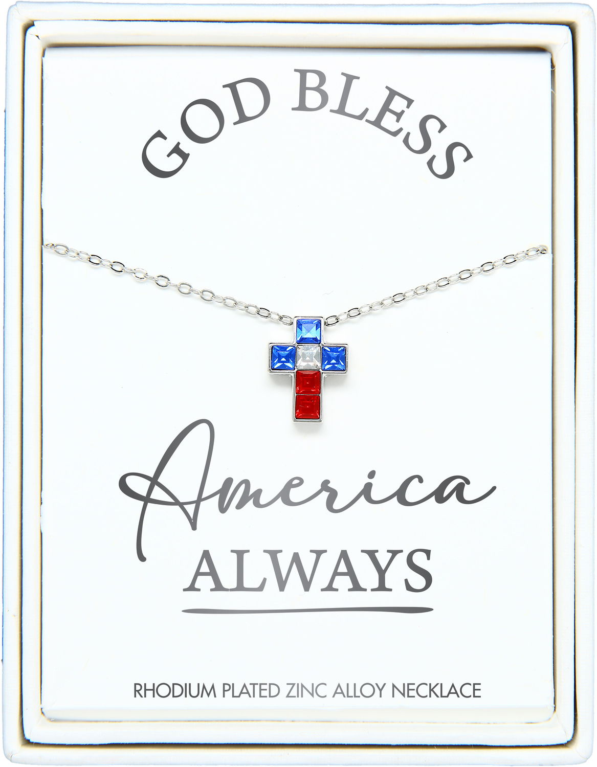 God Bless by Red, White, & Blue Crew - God Bless - 16" - 18" Rhodium Plated Crystal  Necklace