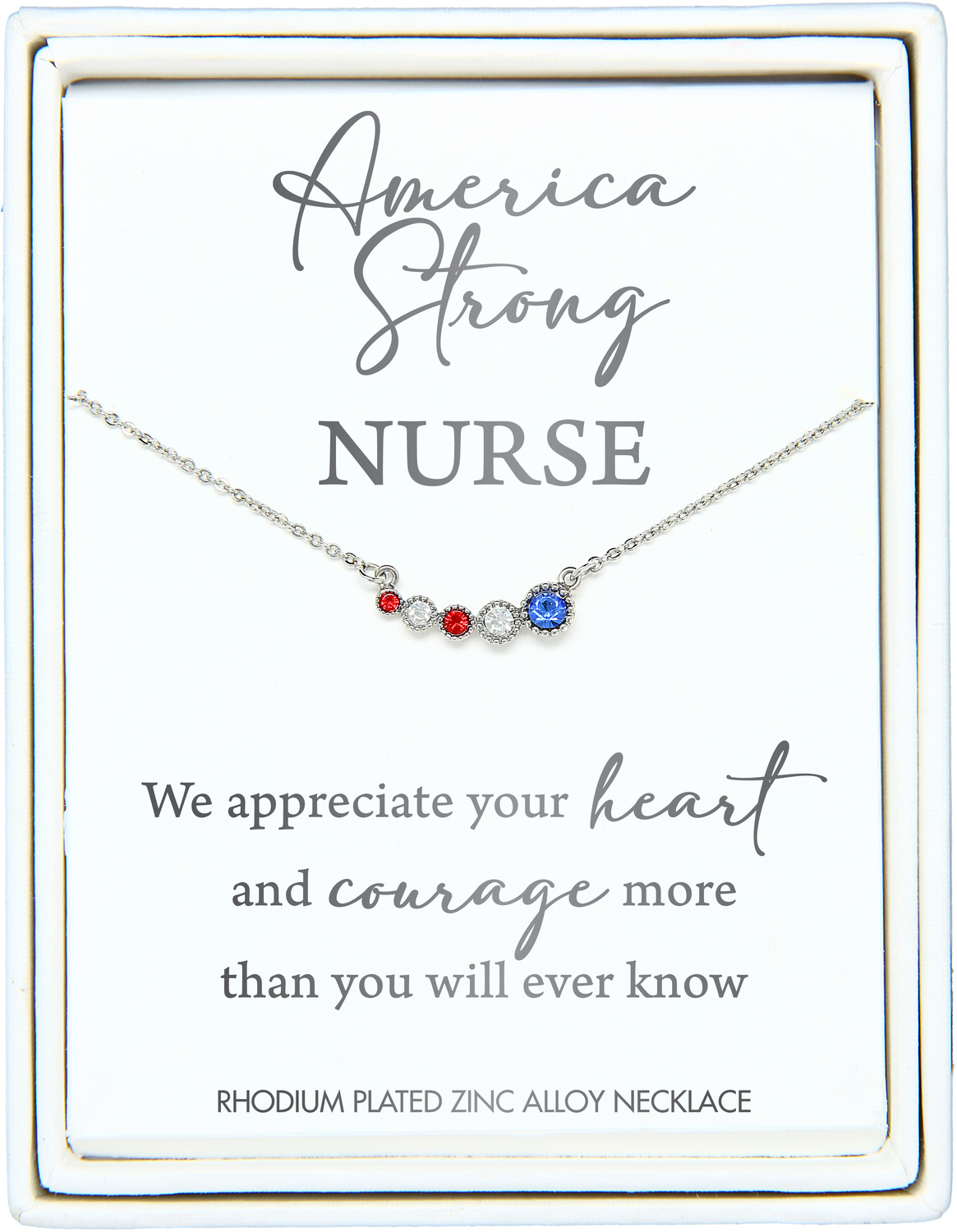 Nurse by Red, White, & Blue Crew - Nurse - 16"-18" Rhodium Plated Crystal  Necklace