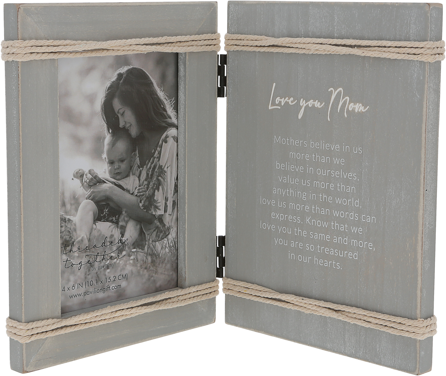 Love You Mom by Threaded Together - Love You Mom - 5.5" x 7.5" Hinged Sentiment Frame (Holds 4" x 6" Photo)