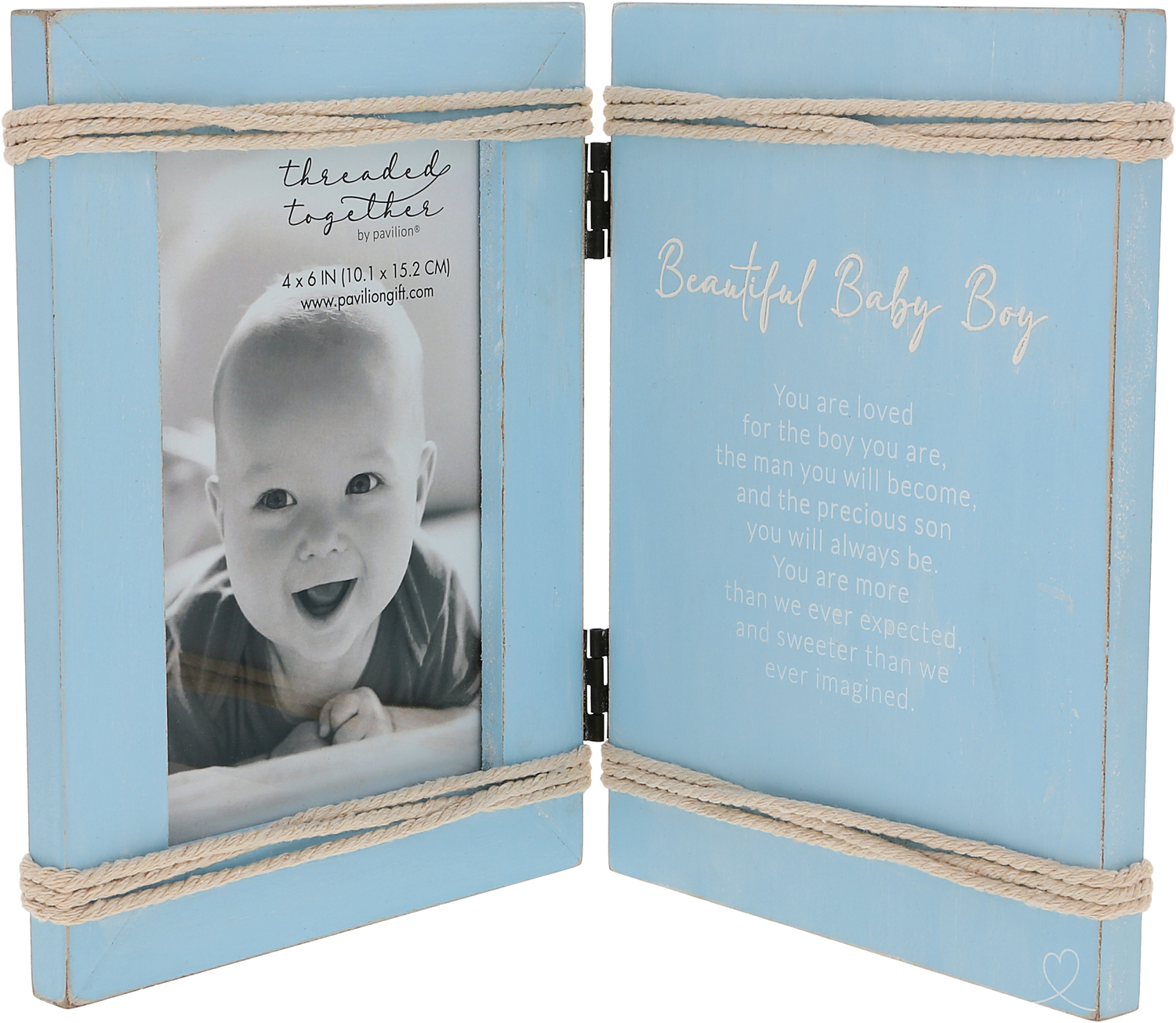 Beautiful Baby Boy by Threaded Together - Beautiful Baby Boy - 5.5" x 7.5" Hinged Sentiment Frame
(Holds 4" x 6" Photo)