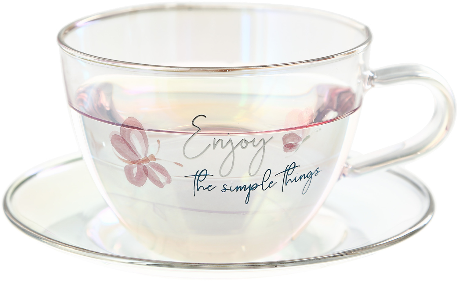 Enjoy by Rosy Heart - Enjoy - 7 oz Glass Teacup and Saucer