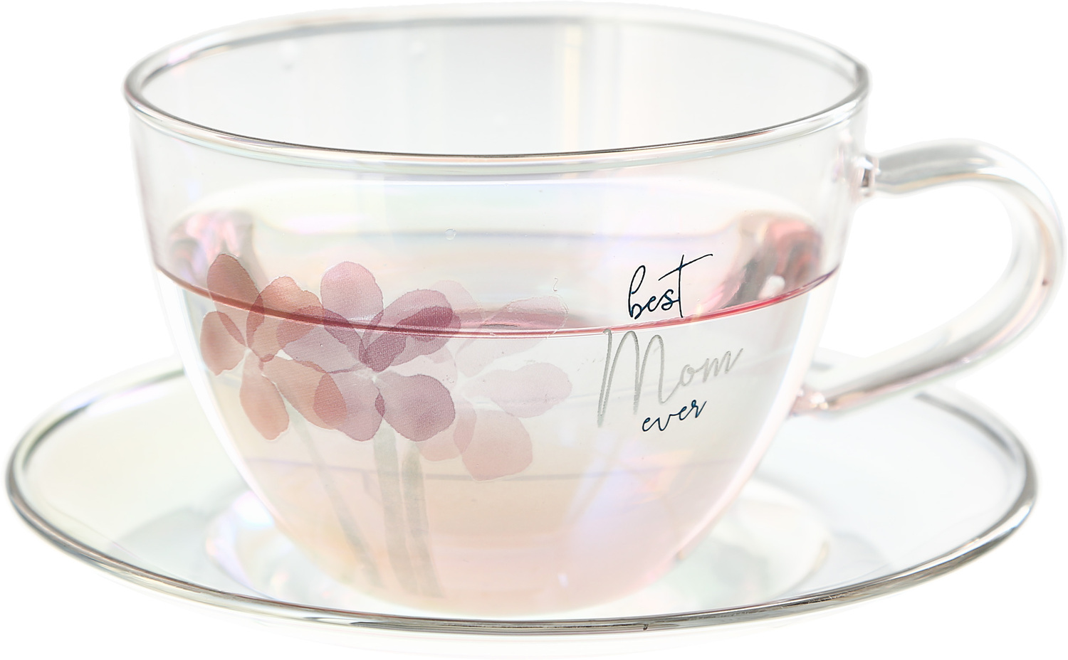 Mom by Rosy Heart - Mom - 7 oz Glass Teacup and Saucer