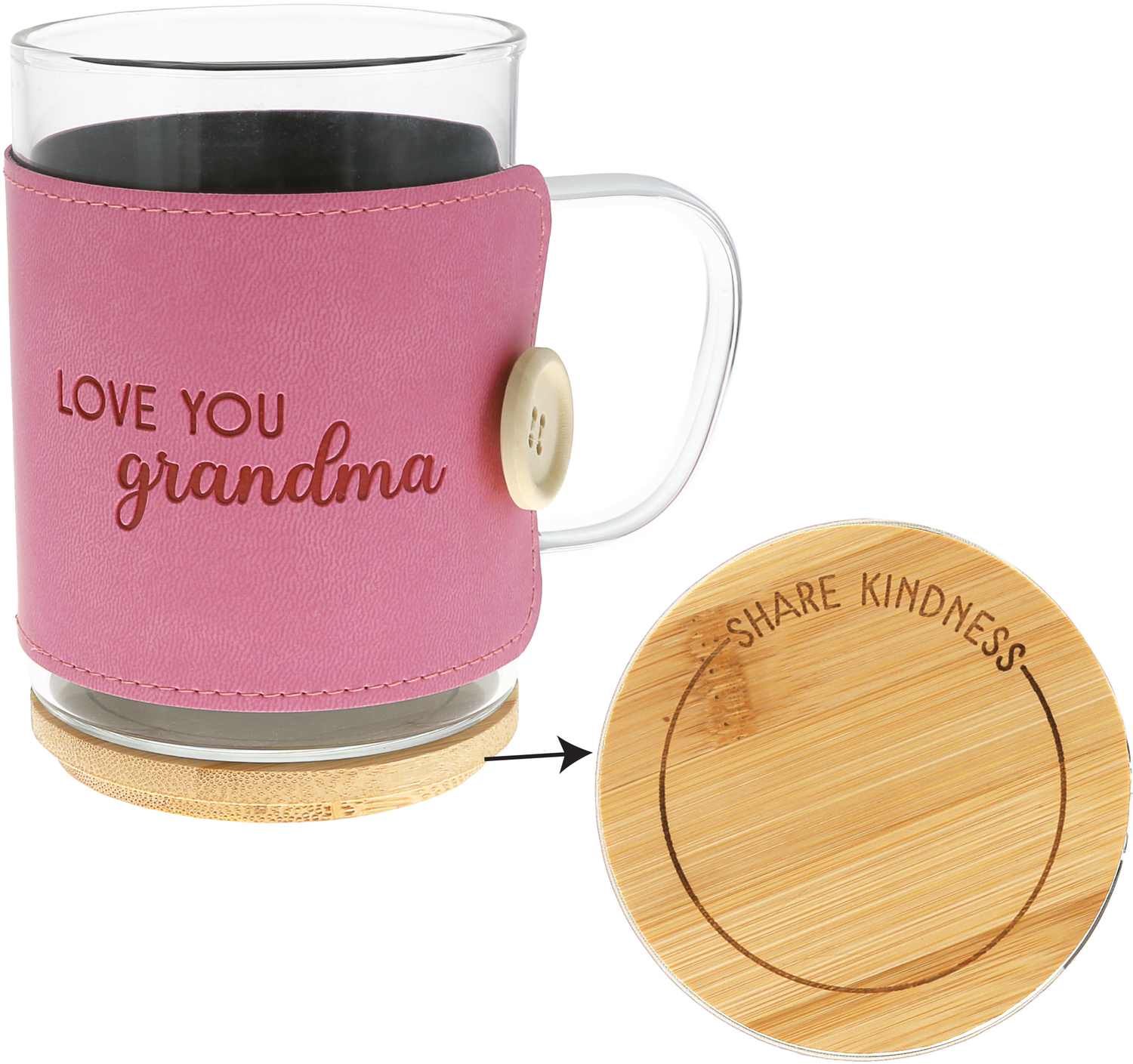 Grandma by Wrapped in Kindness - Grandma - 16 oz Wrapped Glass Mug with Coaster Lid