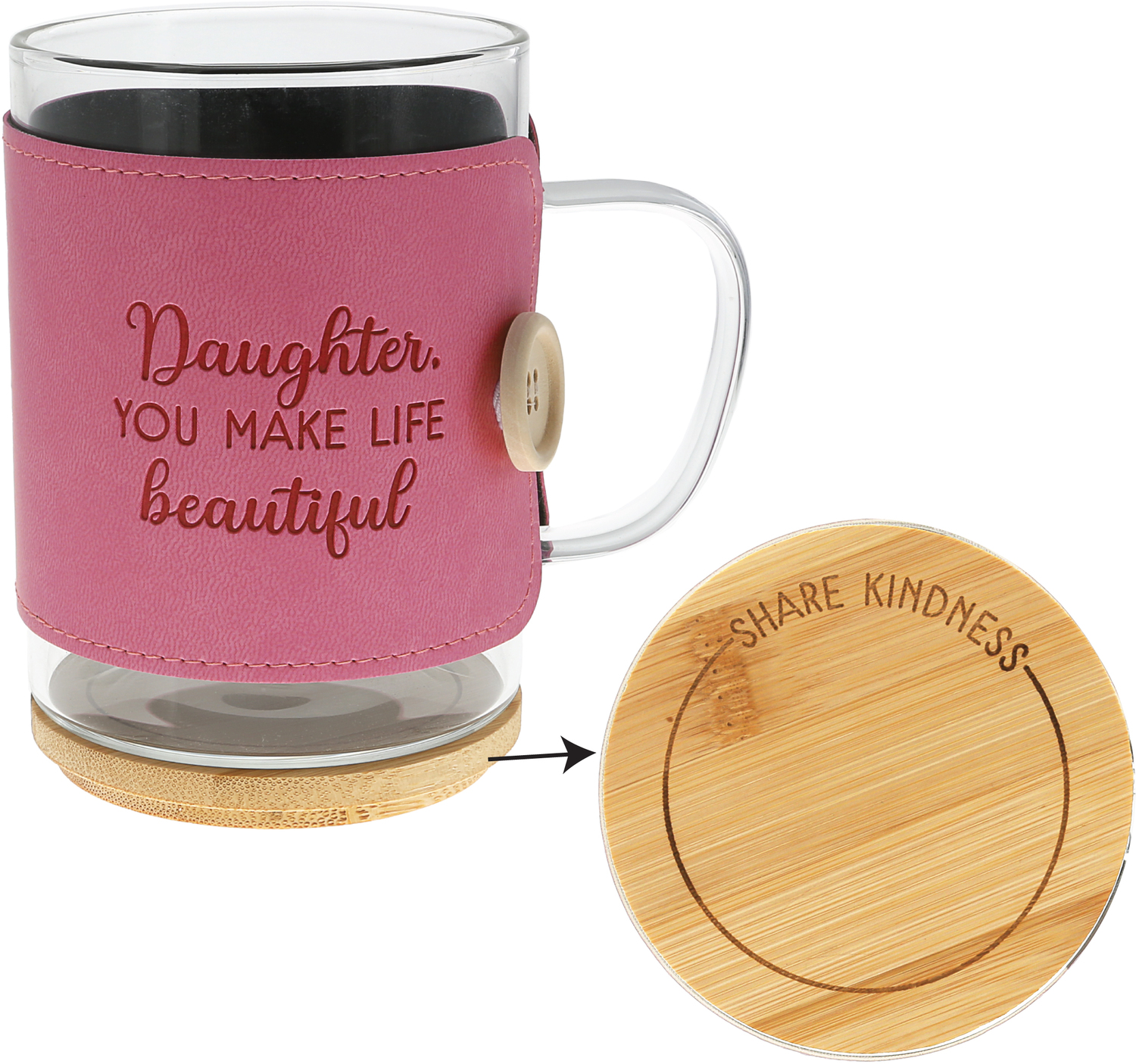 Daughter by Wrapped in Kindness - Daughter - 16 oz Wrapped Glass Mug with Coaster Lid