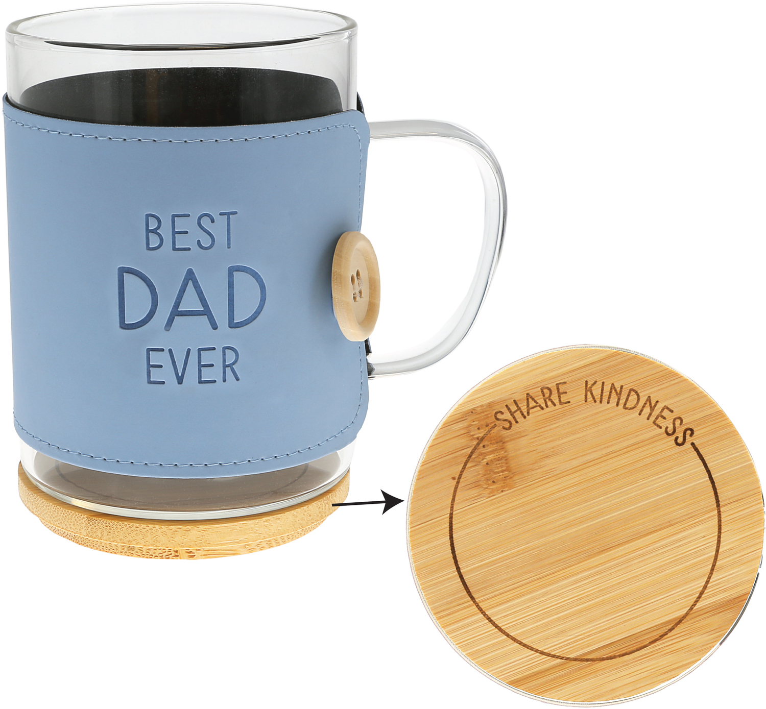 Dad by Wrapped in Kindness - Dad - 16 oz Wrapped Glass Mug with Coaster Lid