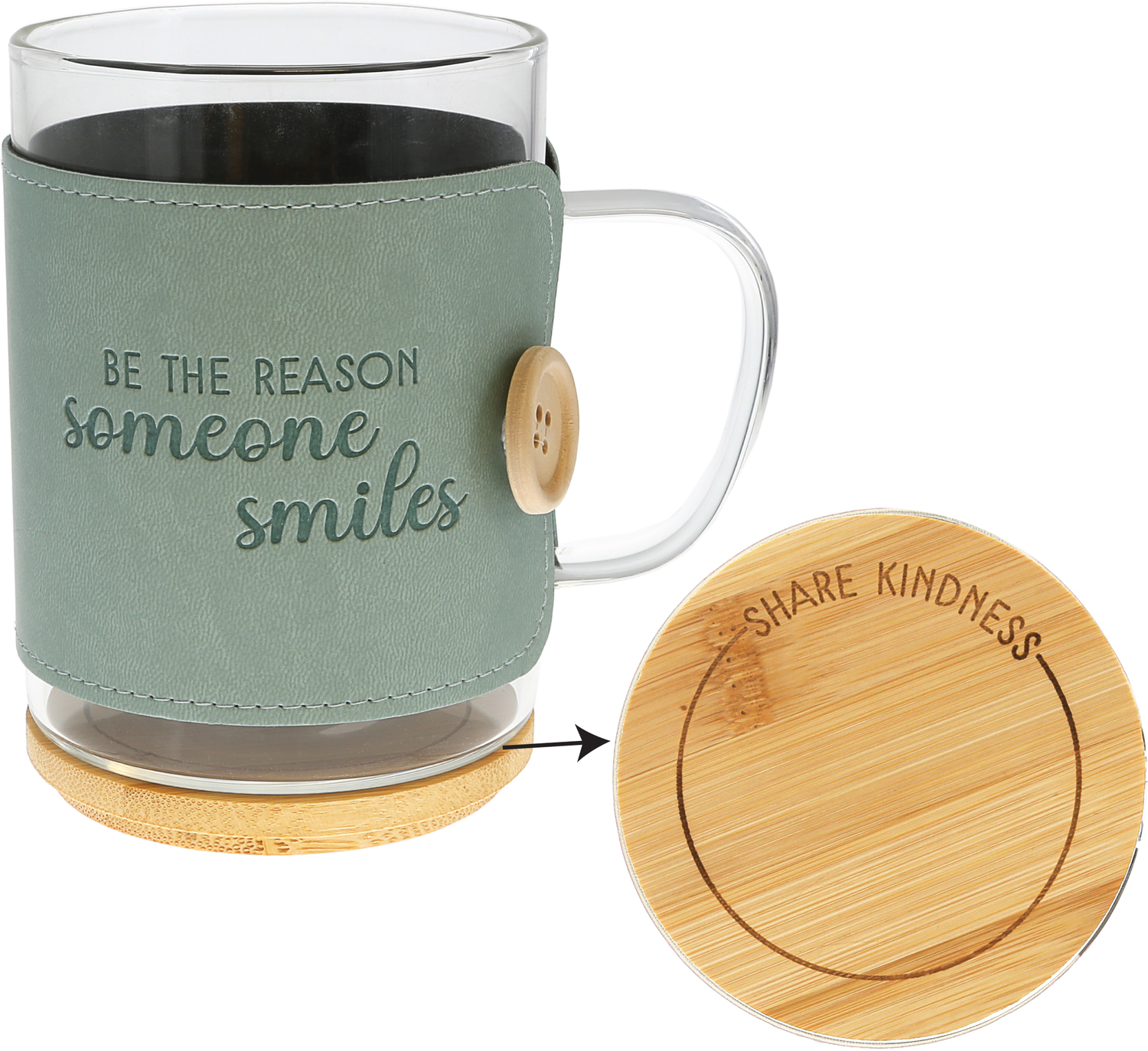 Smiles by Wrapped in Kindness - Smiles - 16 oz Wrapped Glass Mug with Coaster Lid