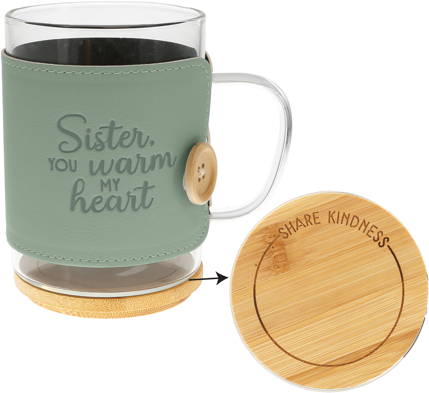 Sister by Wrapped in Kindness - Sister - 16 oz Wrapped Glass Mug with Coaster Lid