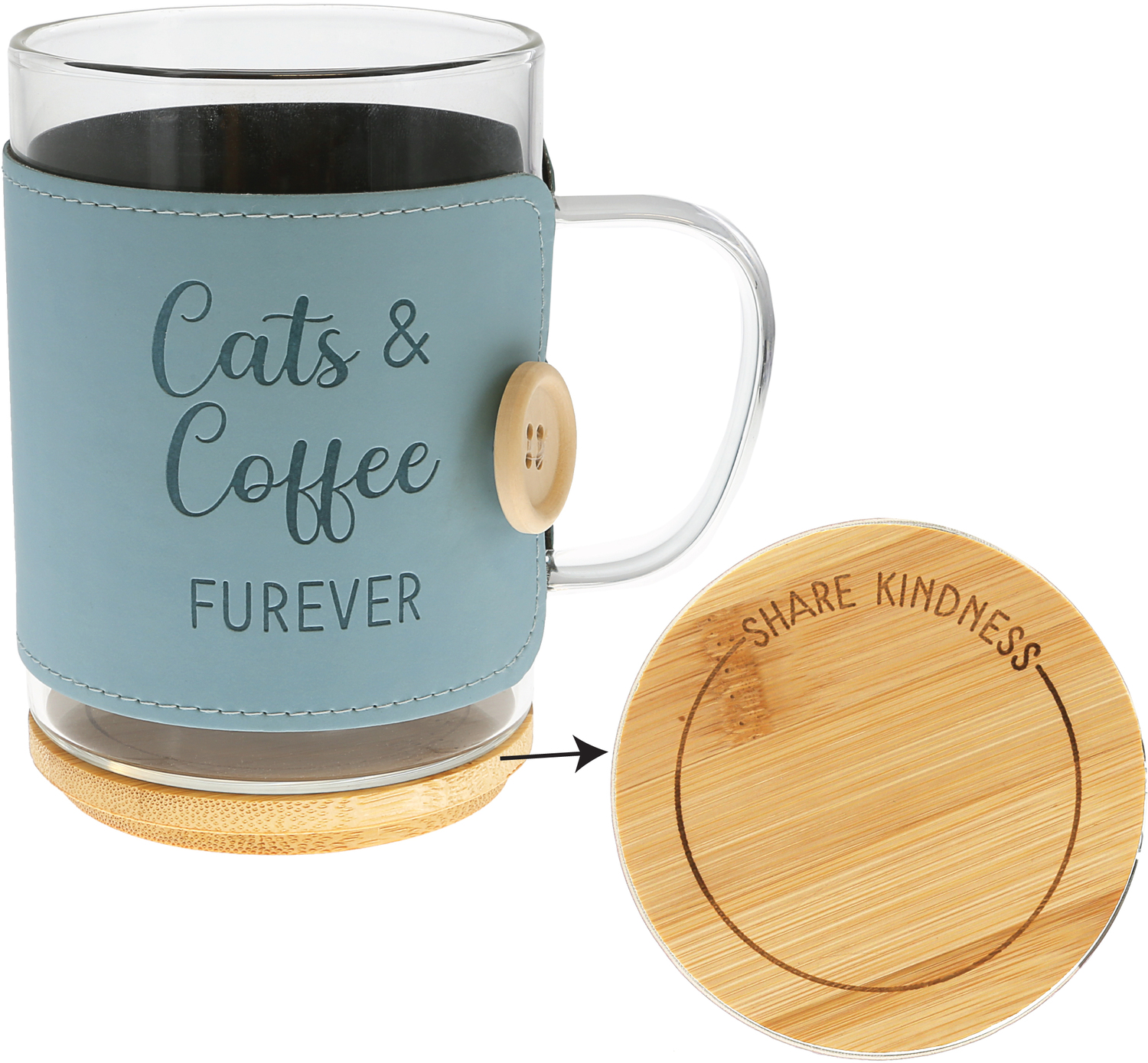 Cats by Wrapped in Kindness - Cats - 16 oz Wrapped Glass Mug with Coaster Lid