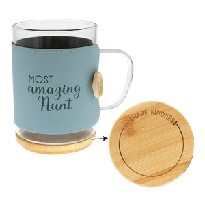 Aunt by Wrapped in Kindness - 16 oz. Wrapped Glass Mug with Coaster Lid