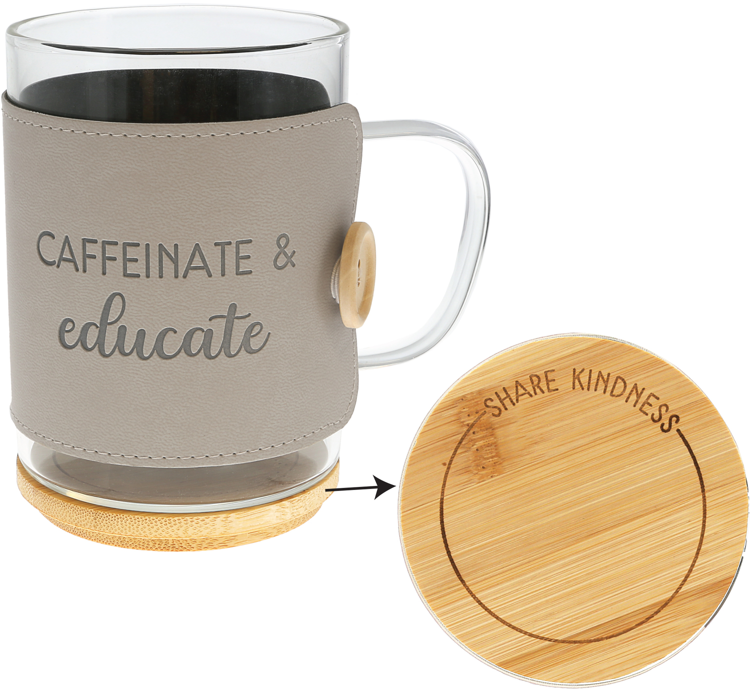 Educate by Wrapped in Kindness - Educate - 16 oz Wrapped Glass Mug with Coaster Lid