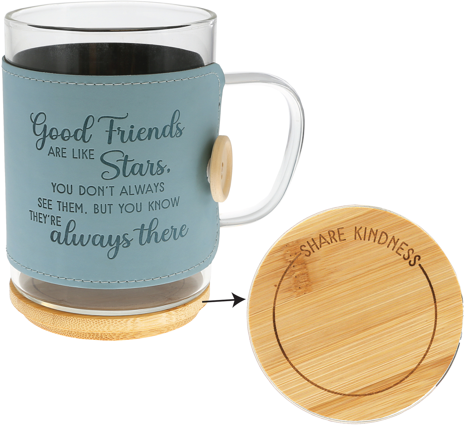 Good Friends by Wrapped in Kindness - Good Friends - 16 oz Wrapped Glass Mug with Coaster Lid