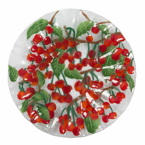 Cherries Jubilee by Fusion Art Glass - 14" Ribbed Bowl
