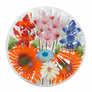 Wild Flowers by Fusion Art Glass - 14" Ribbed Bowl