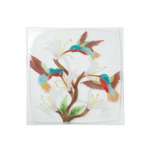 Hummingbirds by Fusion Art Glass - 10" Square Plate