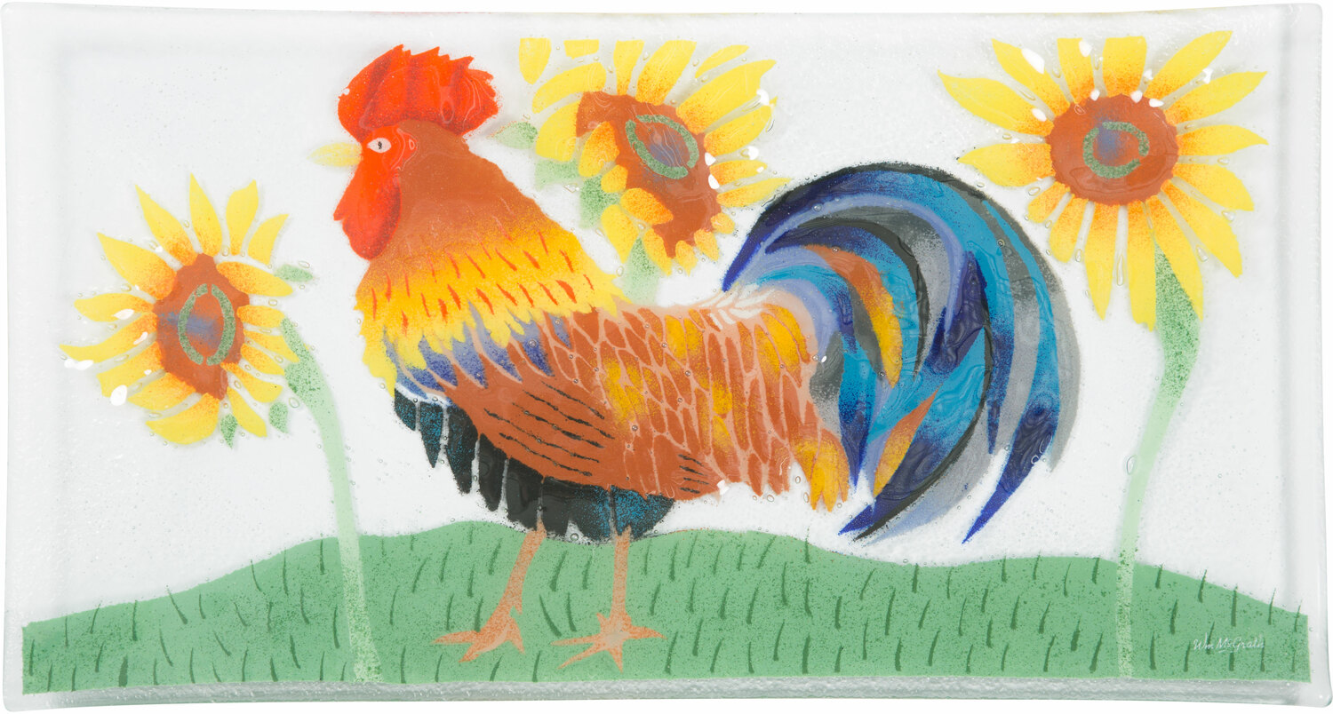 Country Rooster by Fusion Art Glass - Country Rooster - 15"x8" Serving Tray