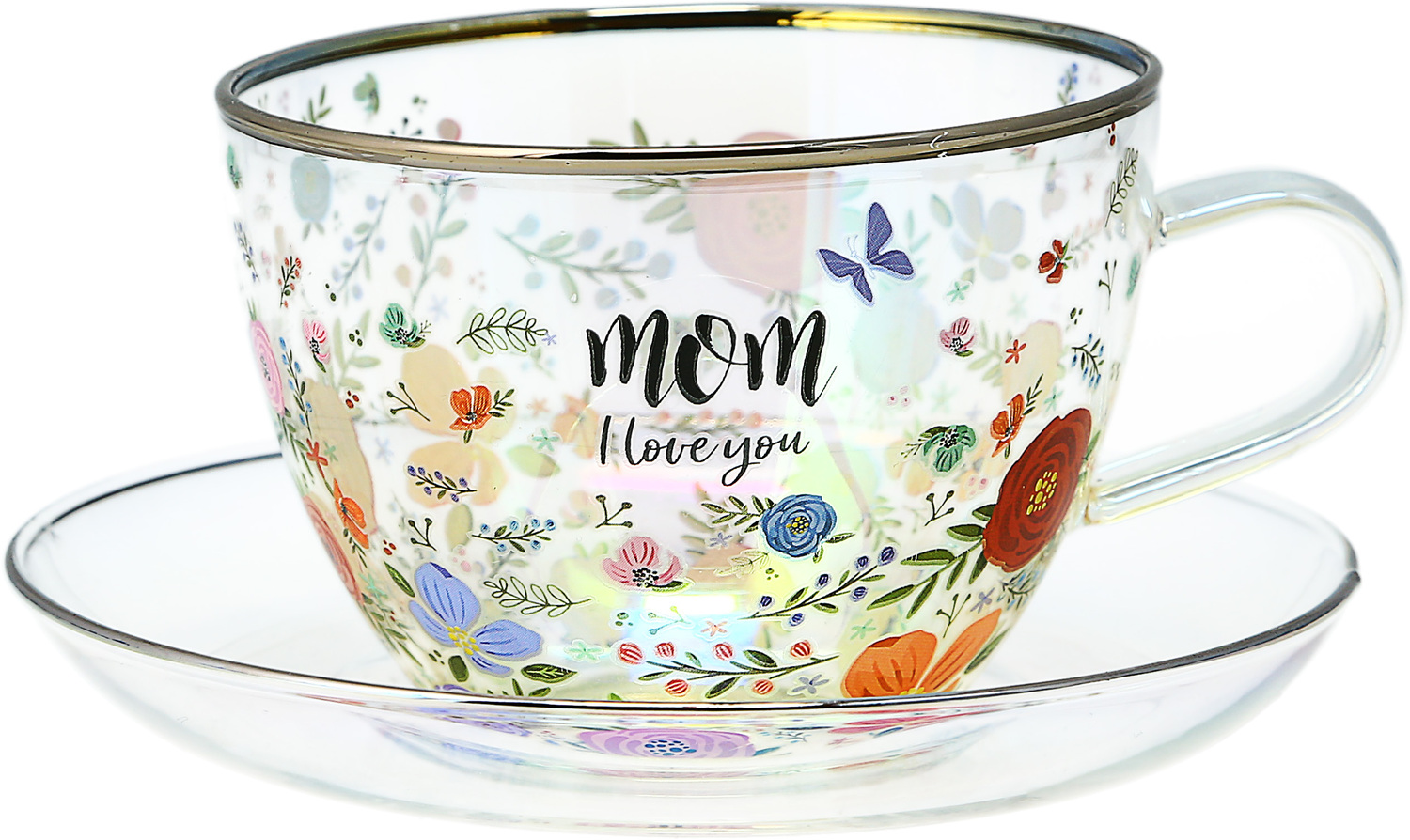Mom by Bunches of Love - Mom - 7 oz Glass Teacup and Saucer